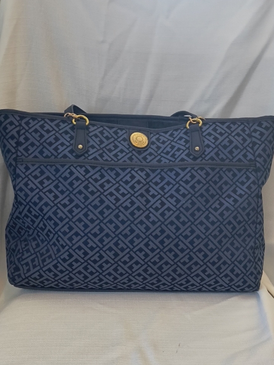 Tommy Hilfiger Handbags - Tommy Hilfiger Navy Patterned Logo Tote with Gold Hardware